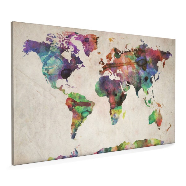 Map of the World Map Watercolour Canvas Art Print, 22x34 inch (749)