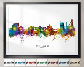 Port Talbot Skyline Wales, Cityscape Painting Art Print Poster CX (37730)