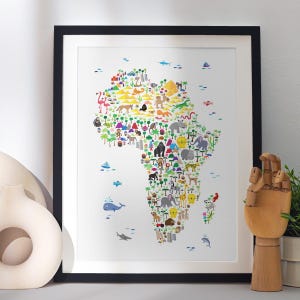 Tier- Landkarte von Afrika, Landkarte für Kinder und Kids, Art Print Poster (263)