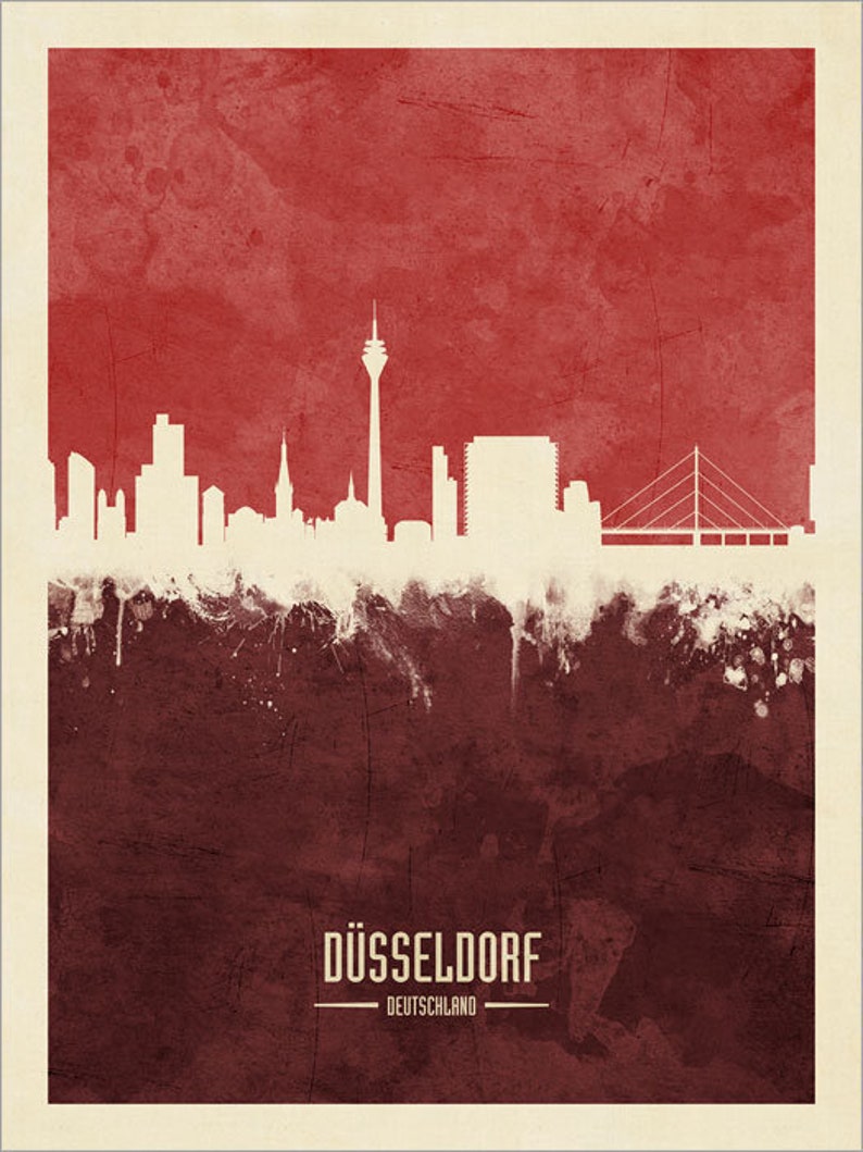 D\u00fcsseldorf Cityscape Germany D\u00fcsseldorf Skyline 4175 Watercolor Art Print Poster