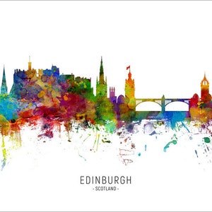Edinburgh Skyline Scotland, Cityscape Painting Art Print Poster CX 6498 Include City Name