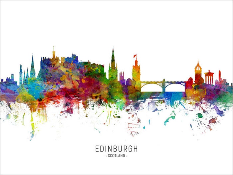 Edinburgh Skyline Scotland, Cityscape Painting Art Print Poster CX 6498 Include City Name