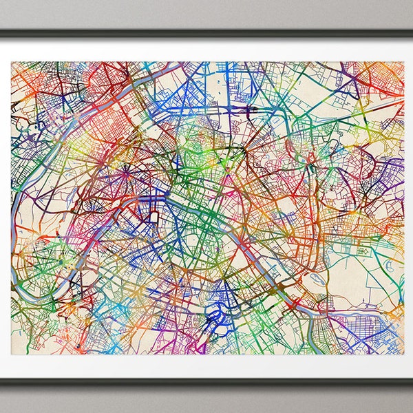 Paris Map, Paris France City Street Map, Art Print (2072)