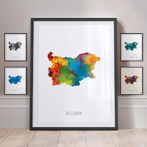 Carte de la Bulgarie, aquarelle, impression d'art poster MX (10795)