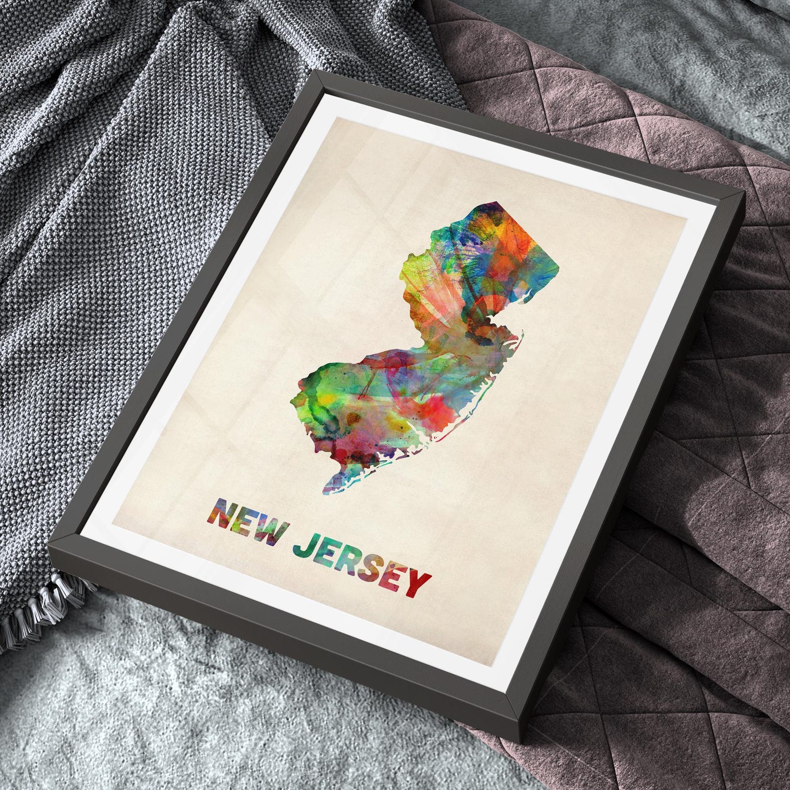 New Jersey Map USA, Watercolor United States of America Art Print ...