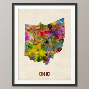 Ohio Watercolor Map USA, Art Print JX (366)
