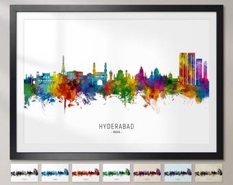 Hyderabad Skyline Indien, Stadtansicht Gemälde Kunstdruck Poster CX (22200)