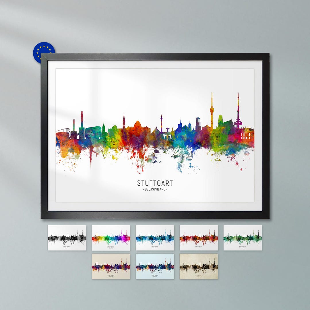 Stuttgart Skyline Deutschland, Poster Print Cityscape Art ZX (6644