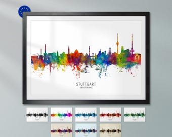 Stuttgart Skyline Deutschland, Poster Print Cityscape Art ZX (6644
