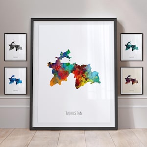 Póster con impresión artística de acuarela con mapa de Tayikistán MX (10952)