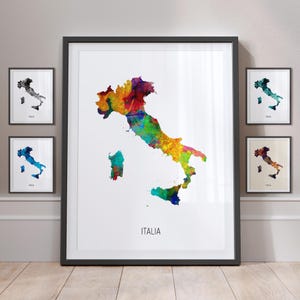 Kaart van Italië, aquarel schilderij Art Print poster MX (10857)