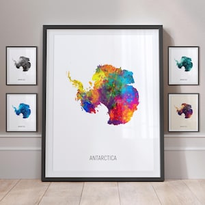 Carte de l'Antarctique, aquarelle, impression d'art, affiche MX (10976)