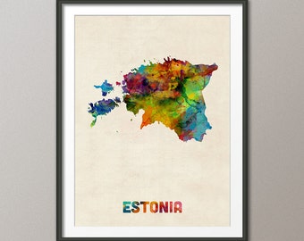 Estonia Map, Eesti Watercolor Map, Art Print (1917)