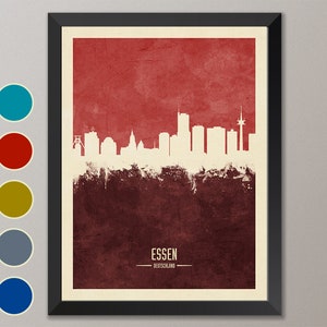 Essen Skyline, Essen Cityscape Germany, Watercolor Art Print Poster 4191 image 1