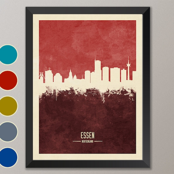 Essen Skyline, Essen Cityscape Germany, Watercolor Art Print Poster (4191)