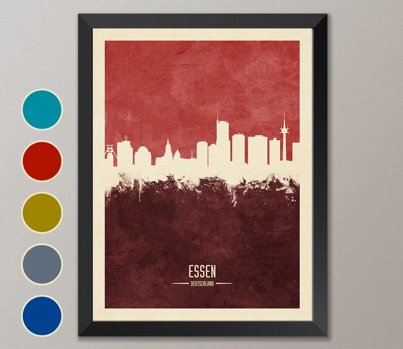 Essen Skyline, Essen Cityscape Germany, Watercolor Art Print Poster 4191 image 1