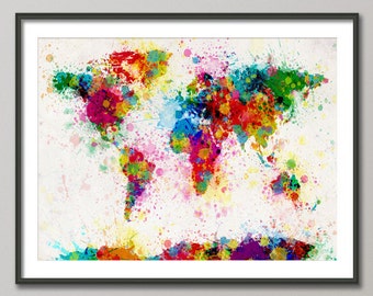 Paint Splashes Carte de la carte du monde, Art Print (168)