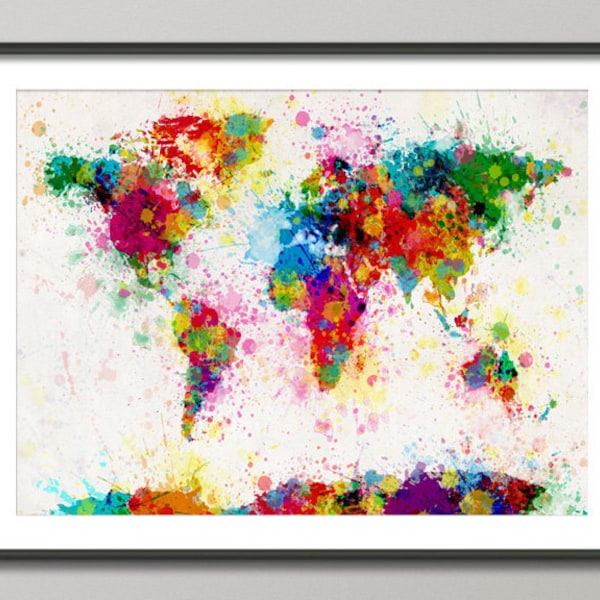 Paint Splashes Map of the World Map, Art Print (168)