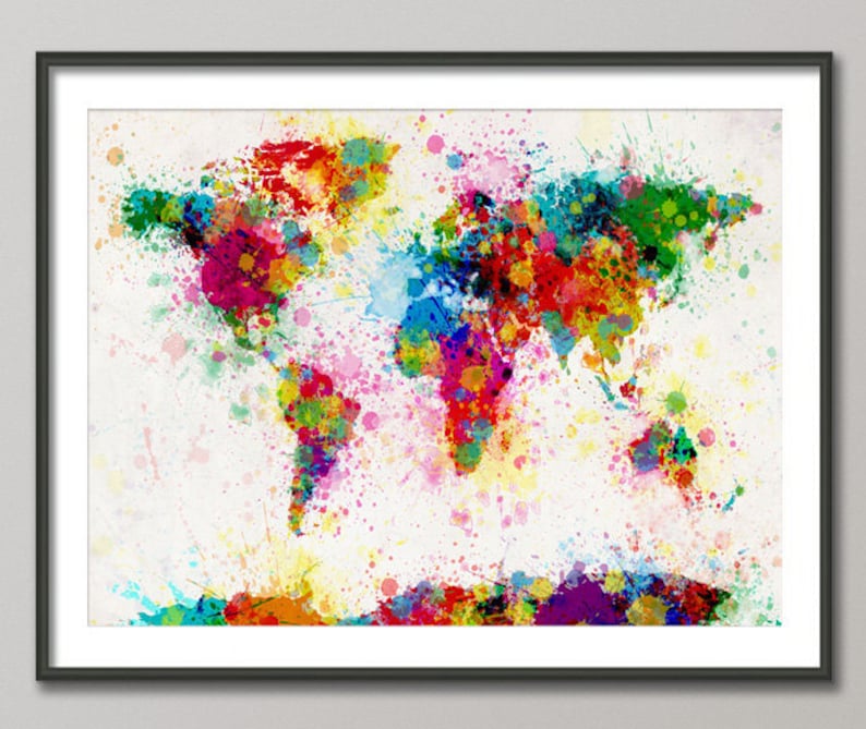 Paint Splashes Map of the World Map, Art Print 168 image 1