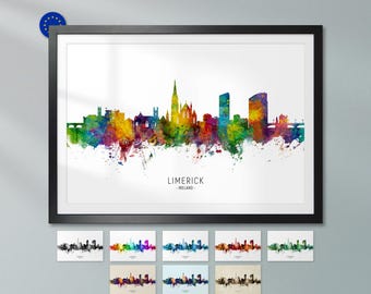 Limerick Skyline Ireland, Poster Print Cityscape Art ZX (15732)