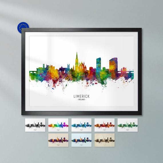 「A’s 品」 Limerick Skyline Ireland, Poster Print Cityscape Art ZX (15732) - Etsy
