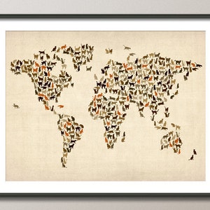 Cats Map of the World Map, Art Print 180 image 1