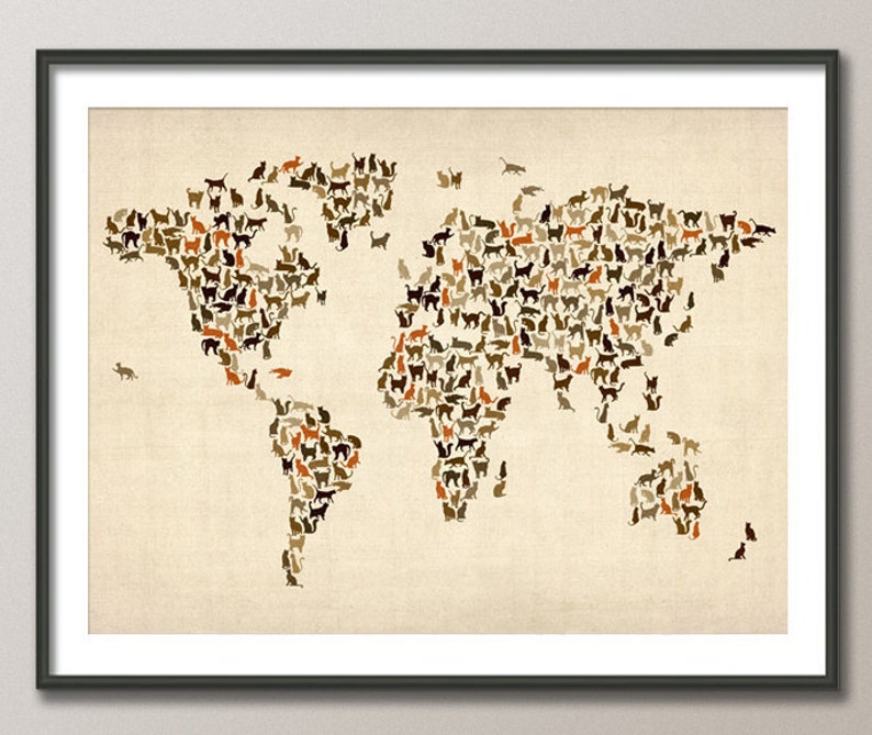 Cats Map of the World Map, Art Print 180 image 1