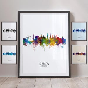 Skyline van Glasgow, Glasgow Schotland stadsgezicht Art Print poster portret PX (4871)