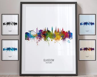 Glasgow Skyline, Scotland Cityscape Art Print Poster Portrait - PX (4871)