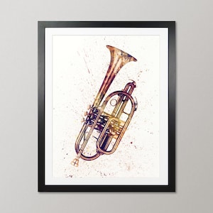 Cornetmuziekinstrument, abstracte aquarel - kunstafdruk poster (2513)