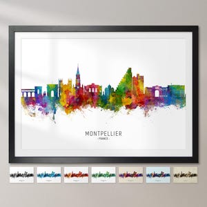 Ligne d'horizon de Montpellier, France, affiche d'impression d'art peinture paysage urbain CX (21538)
