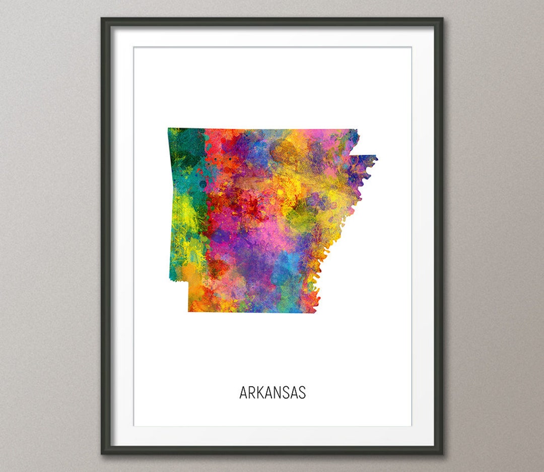 Arkansas Map, Watercolour Art Print Poster, Colour, Black White, Beige