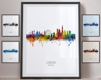 London Skyline, England Cityscape Art Print Poster Portrait - PX (4870)