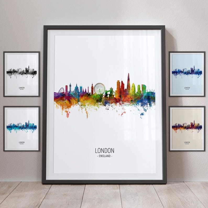 a picture of a city skyline in watercolor on a white background