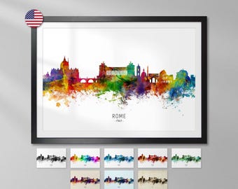 Rome Skyline Italy, Cityscape Painting Art Print Poster YX (6519)