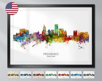 Providence Skyline Rhode Island, Cityscape Painting Art Print Poster - YX (6738)