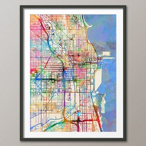 Carte de Chicago, plan des rues de la ville de Chicago, Illinois, impression d'art (2057)