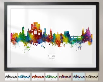 York Skyline England, Cityscape Painting Art Print Poster CX (15964)