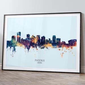 Skyline de Phoenix, Arizona, affiche d'impression d'art peinture paysage urbain HX (12220)