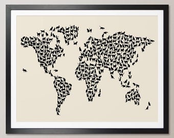 Cats Map of the World Map, Art Print, Multiple colour options WM (182)