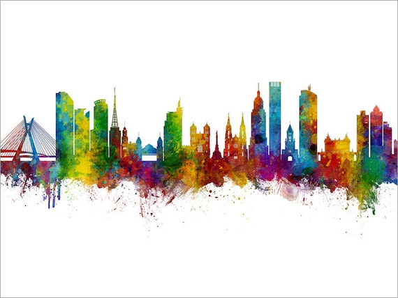 São Paulo Skyline Brazil, Cityscape Painting Art Print Poster CX