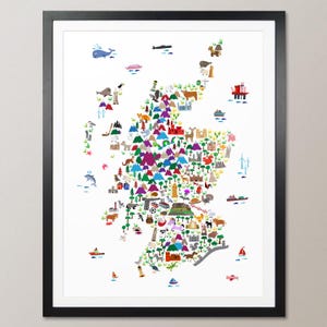 Scotland Animal Map für Kinder, Schottland Karte, Kunstdruck Poster (2849)