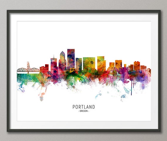 Portland skyline art print cityscape poster