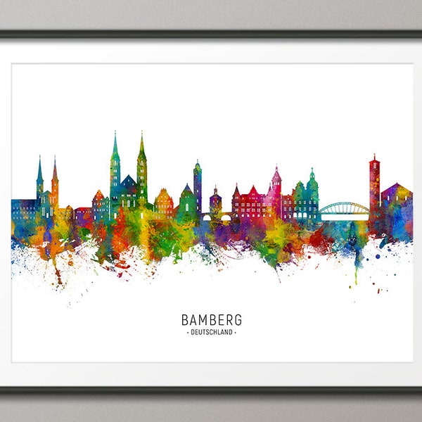 Bamberg Skyline Deutschland, Cityscape Painting Art Print Poster CX (25288)