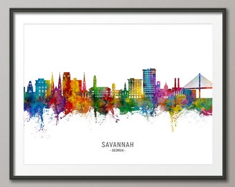 Savannah Skyline Georgia, Cityscape Painting Art Print Poster CX (22999)