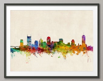 Nashville Skyline, Nashville Tennessee Cityscape Art Print (970)