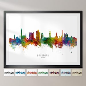 Bradford Skyline England, Stadtansicht Gemälde Kunstdruck Poster CX (6687)