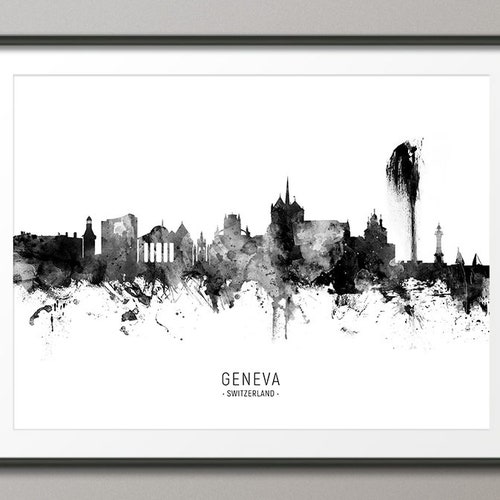 Geneva Skyline Print Geneva Switzerland Art Geneva Print Etsy
