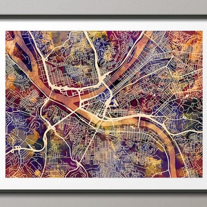 Pittsburgh Map, Pittsburgh Pennsylvania City Street Map, Art Print (1933)