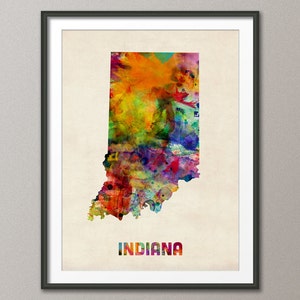 Indiana Watercolor Map USA, Art Print JX (381)